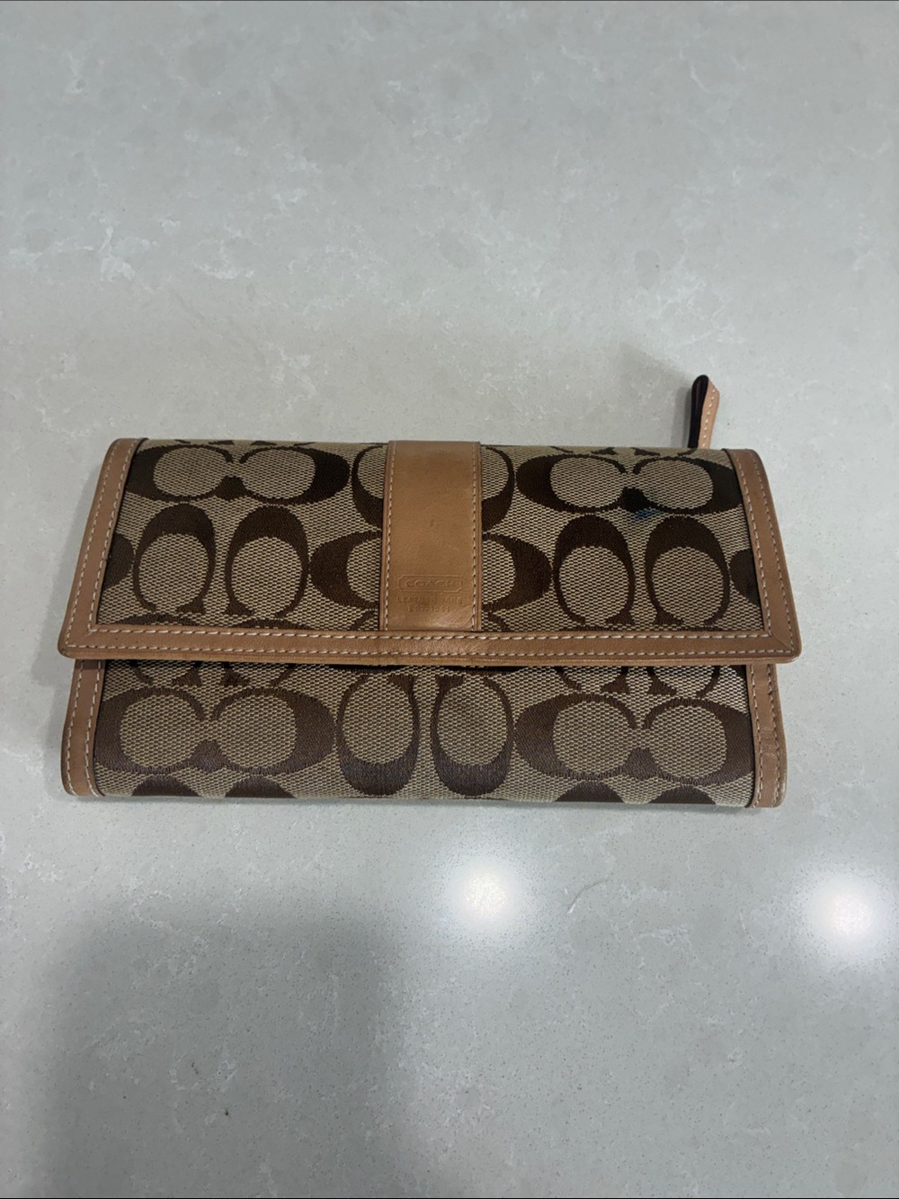 Coach Signature Canvas Wallet in Brown and Tan